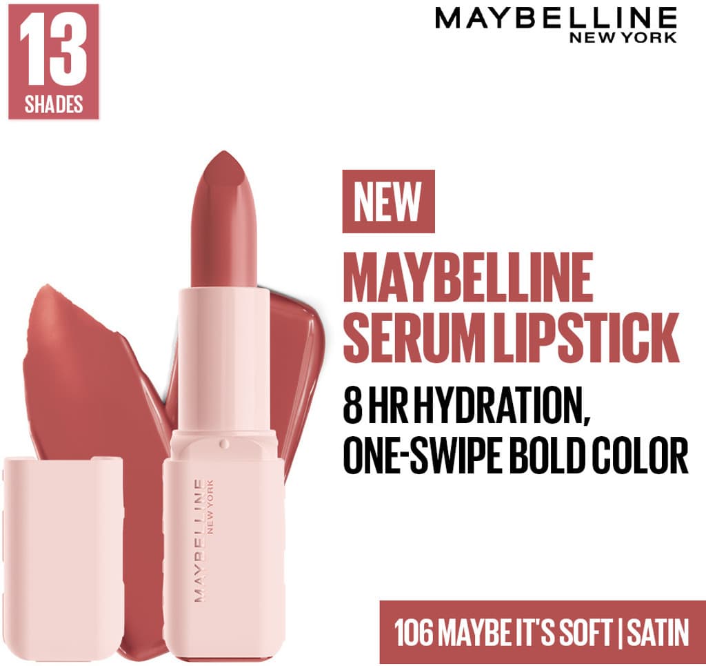 MAYBELLINE NEW YORK Serum Lipstick (Satin) 8Hr Hydrated color - 106 Maybe It's Soft