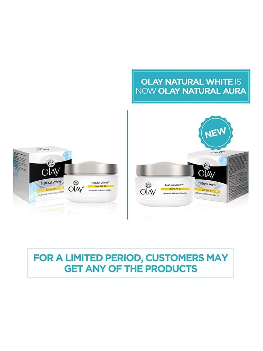 Olay Natural Aura Glowing Radiance Day Cream with SPF15 with Vitamin B3, Pro B5 & E - 50g