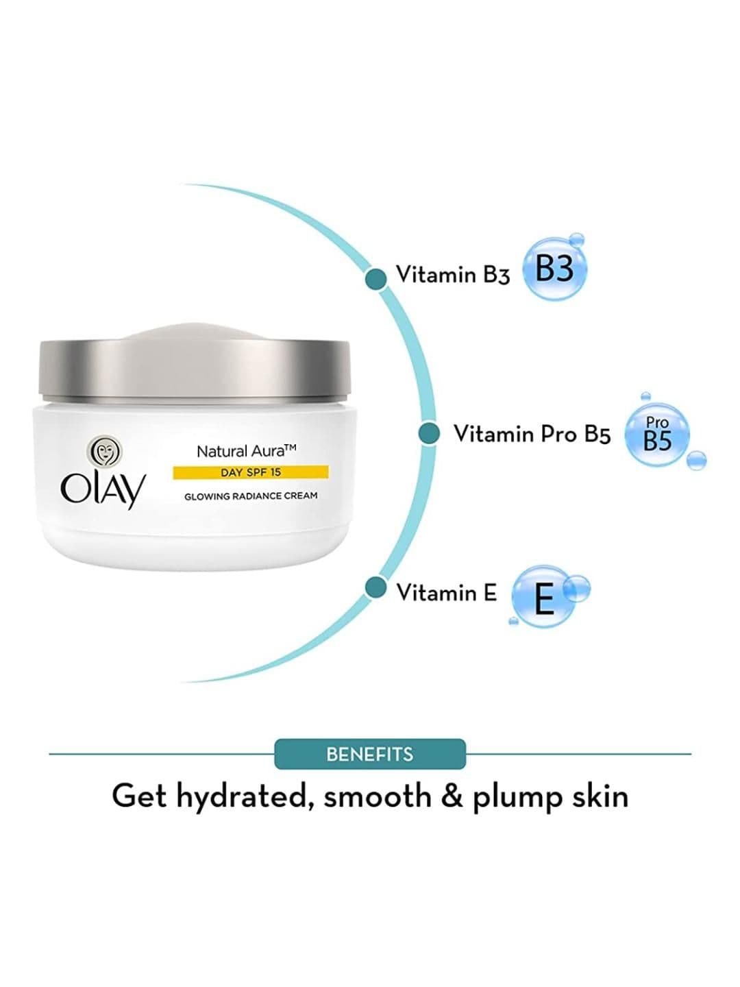 Olay Natural Aura Glowing Radiance Day Cream with SPF15 with Vitamin B3, Pro B5 & E - 50g