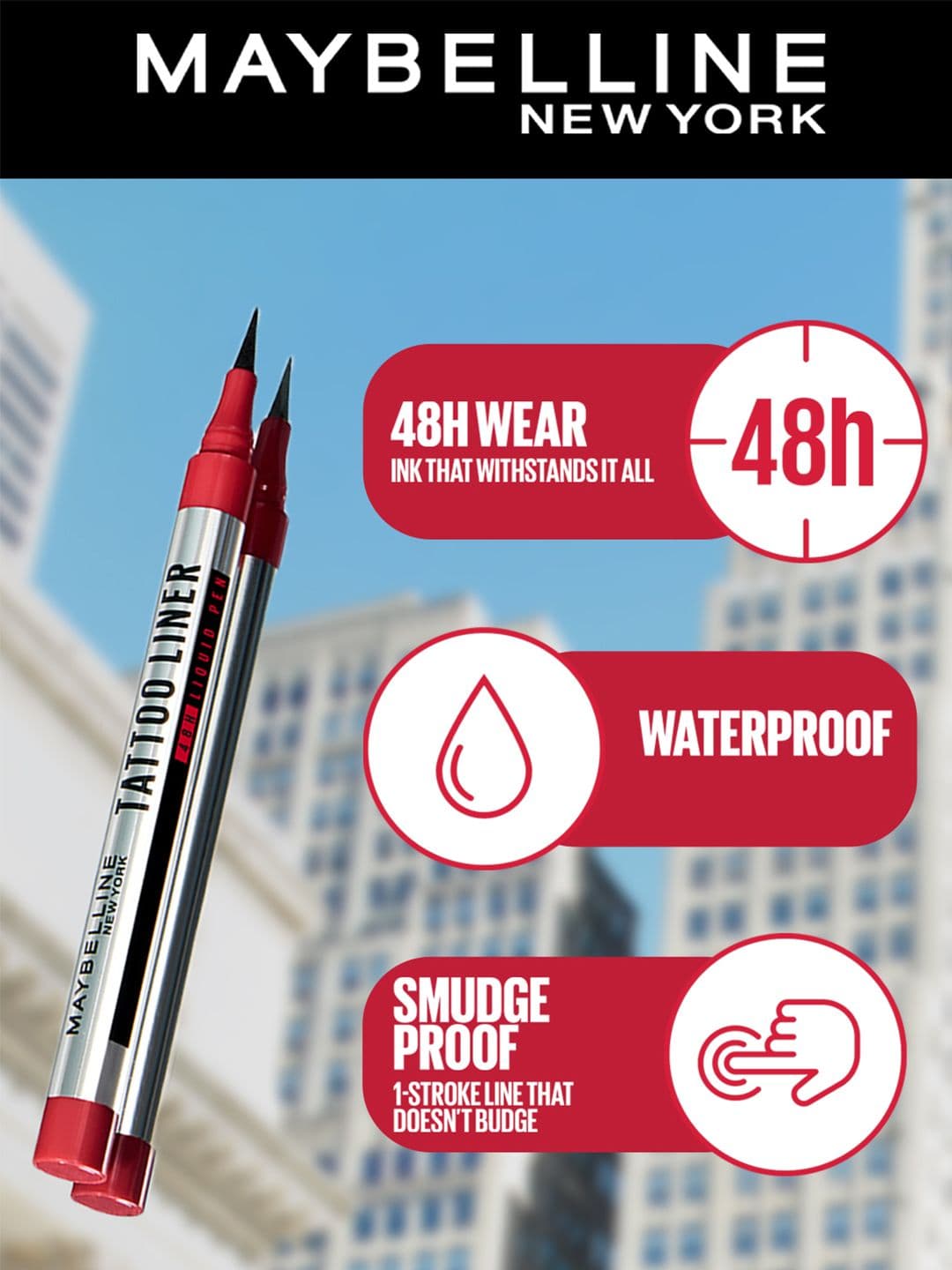 Maybelline New York Tattoo 48H Long Lasting Smudge Proof Pen EyeLiner 1g - Black