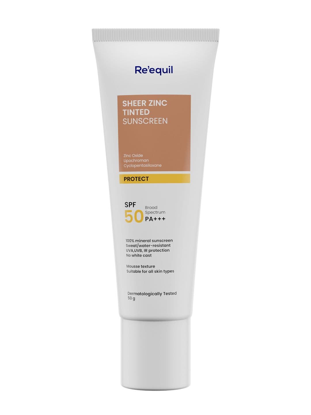 Reequil Unisex Sheer Zinc Tinted SPF 50 PA+++ Mineral Sunscreen with Zinc Oxide 50g