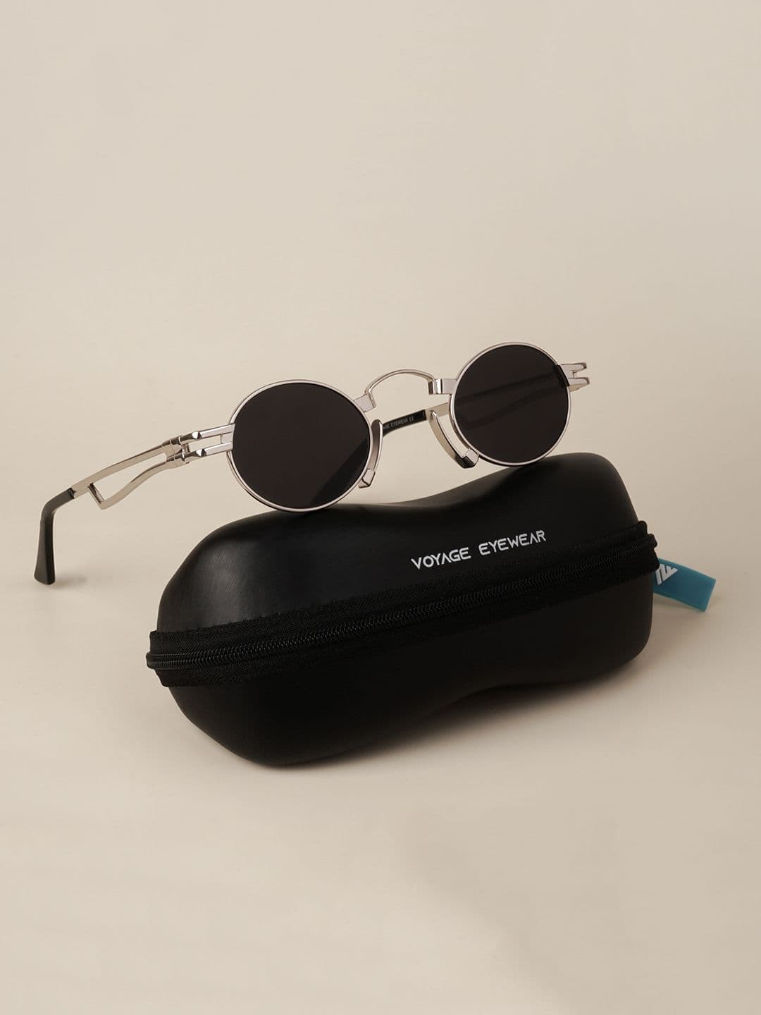 Voyage Unisex Black Lens & Silver-Toned Oval Sunglasses with UV Protected Lens