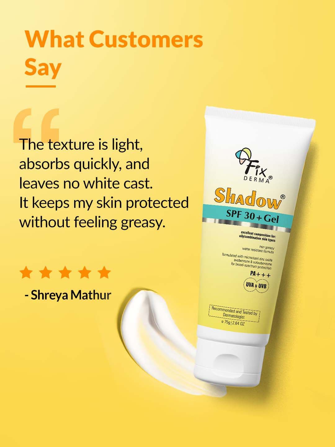 FIXDERMA Shadow Sunscreen SPF 30+ Gel For Oily Skin with PA+++ Protection - 75g
