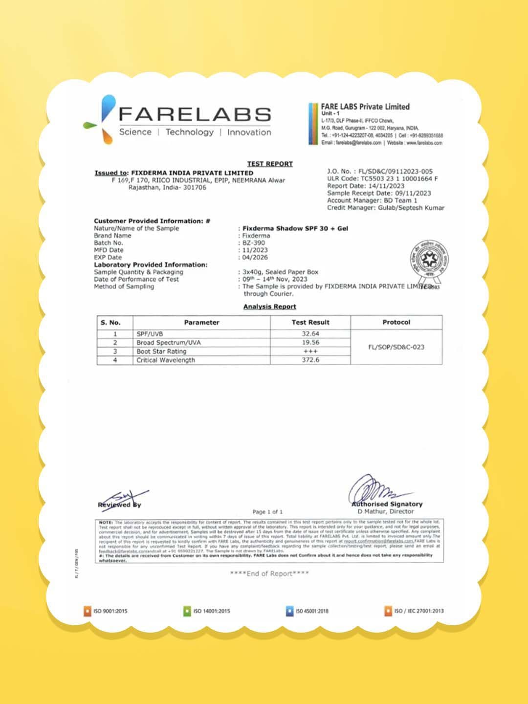 FIXDERMA Shadow Sunscreen SPF 30+ Gel For Oily Skin with PA+++ Protection - 75g