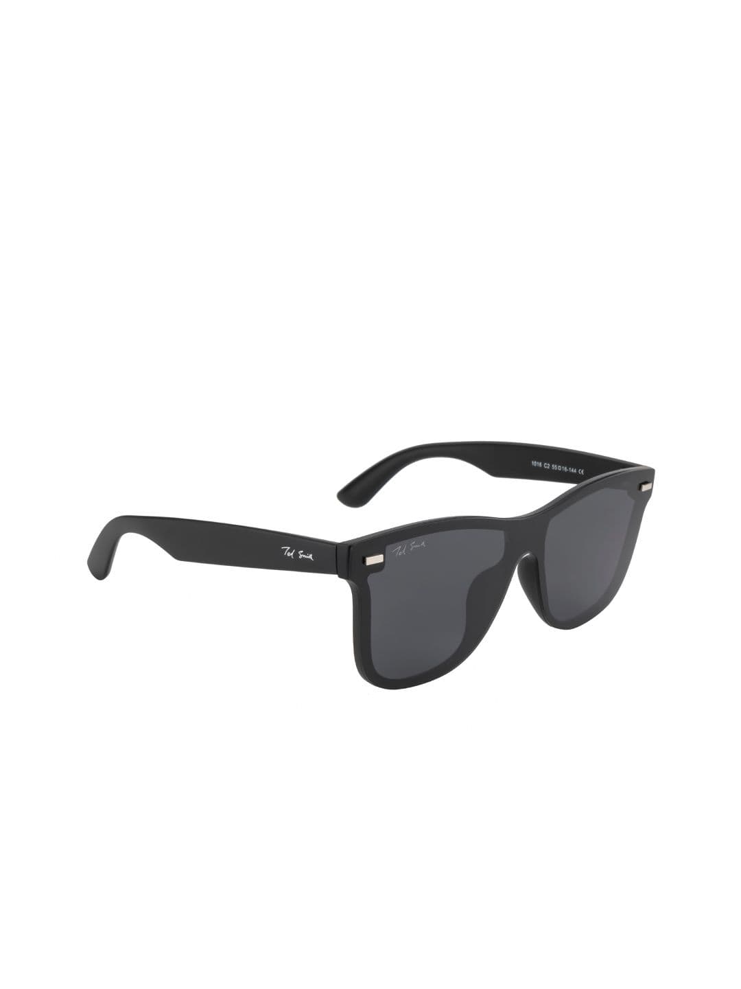 Ted Smith Unisex Matt Black Wayfarer Rimless Sunglasses With Polarized Lens