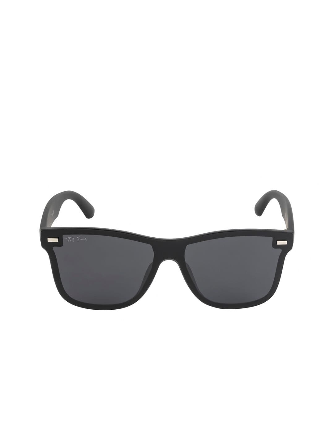 Ted Smith Unisex Matt Black Wayfarer Rimless Sunglasses With Polarized Lens