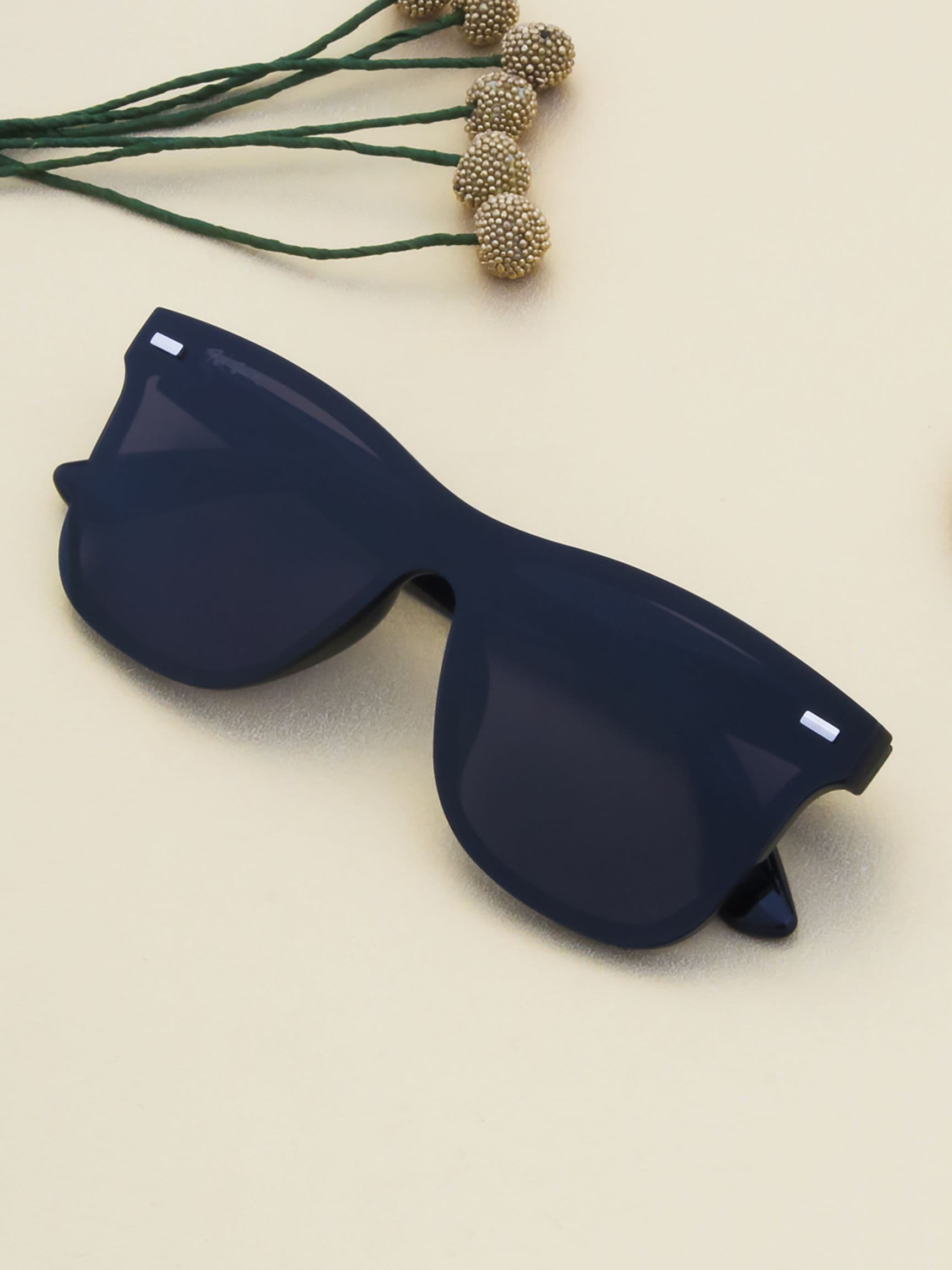 Ted Smith Unisex Matt Black Wayfarer Rimless Sunglasses With Polarized Lens