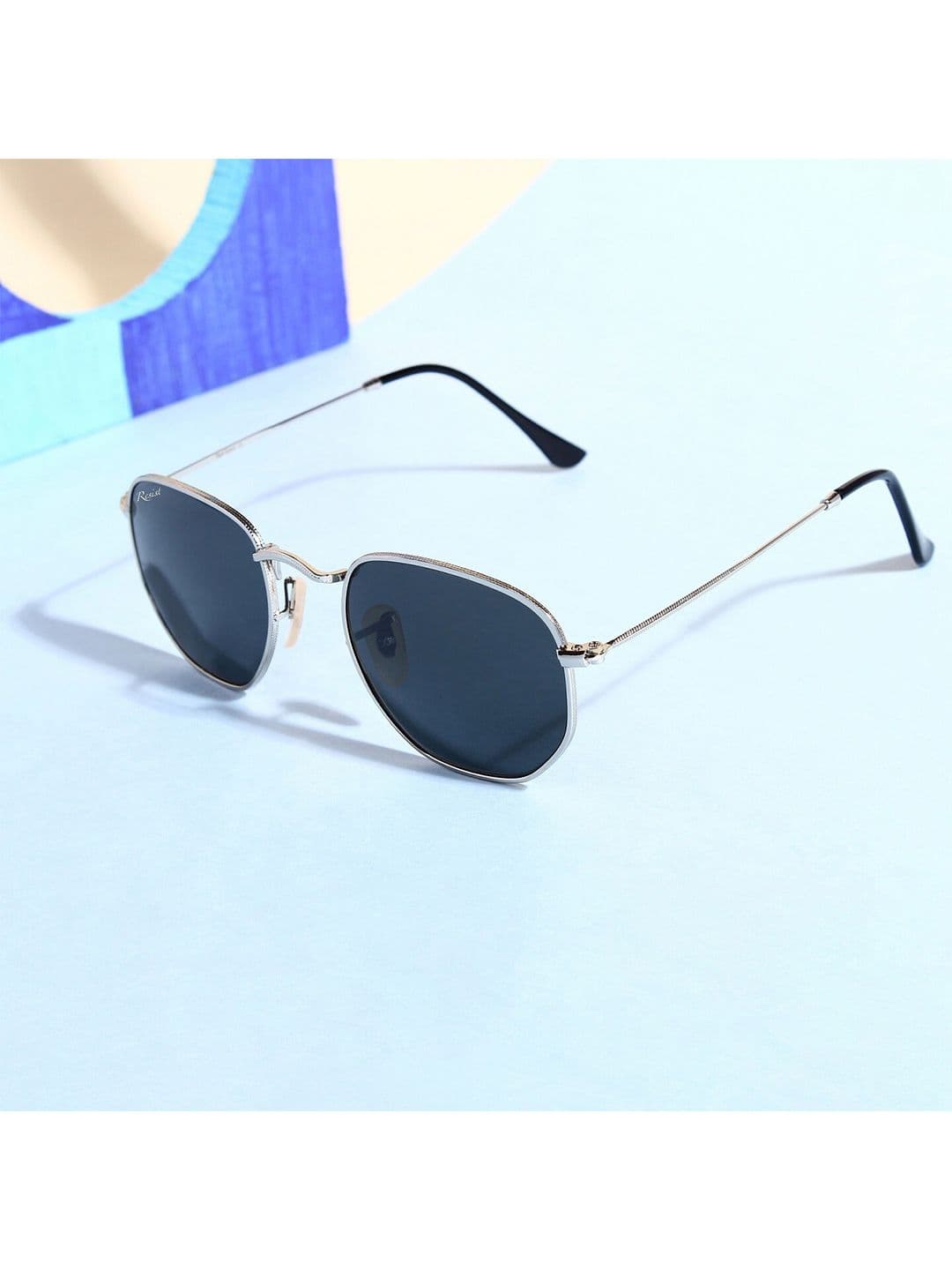 RESIST EYEWEAR Unisex Black Lens & Silver-Toned Rectangle Sunglasses with UV Protected Lens