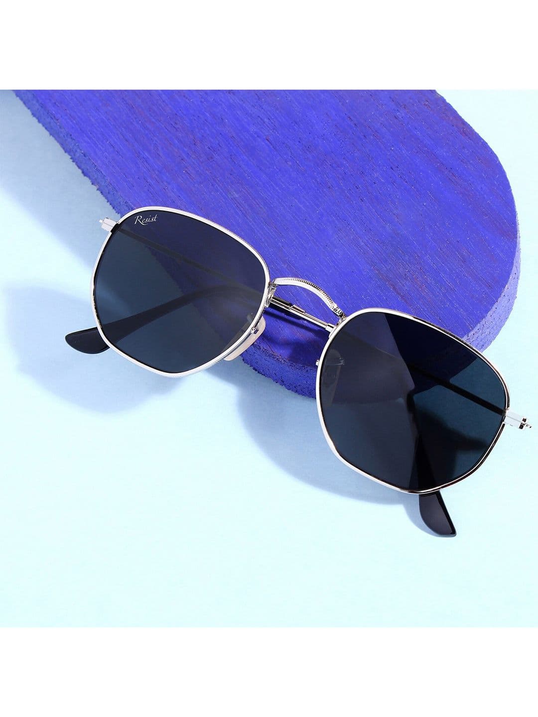 RESIST EYEWEAR Unisex Black Lens & Silver-Toned Rectangle Sunglasses with UV Protected Lens