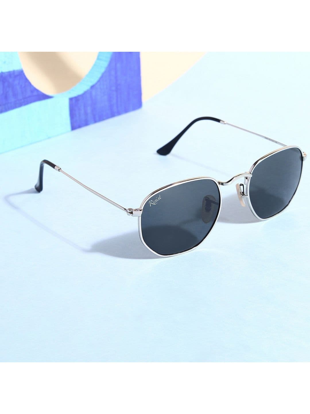 RESIST EYEWEAR Unisex Black Lens & Silver-Toned Rectangle Sunglasses with UV Protected Lens