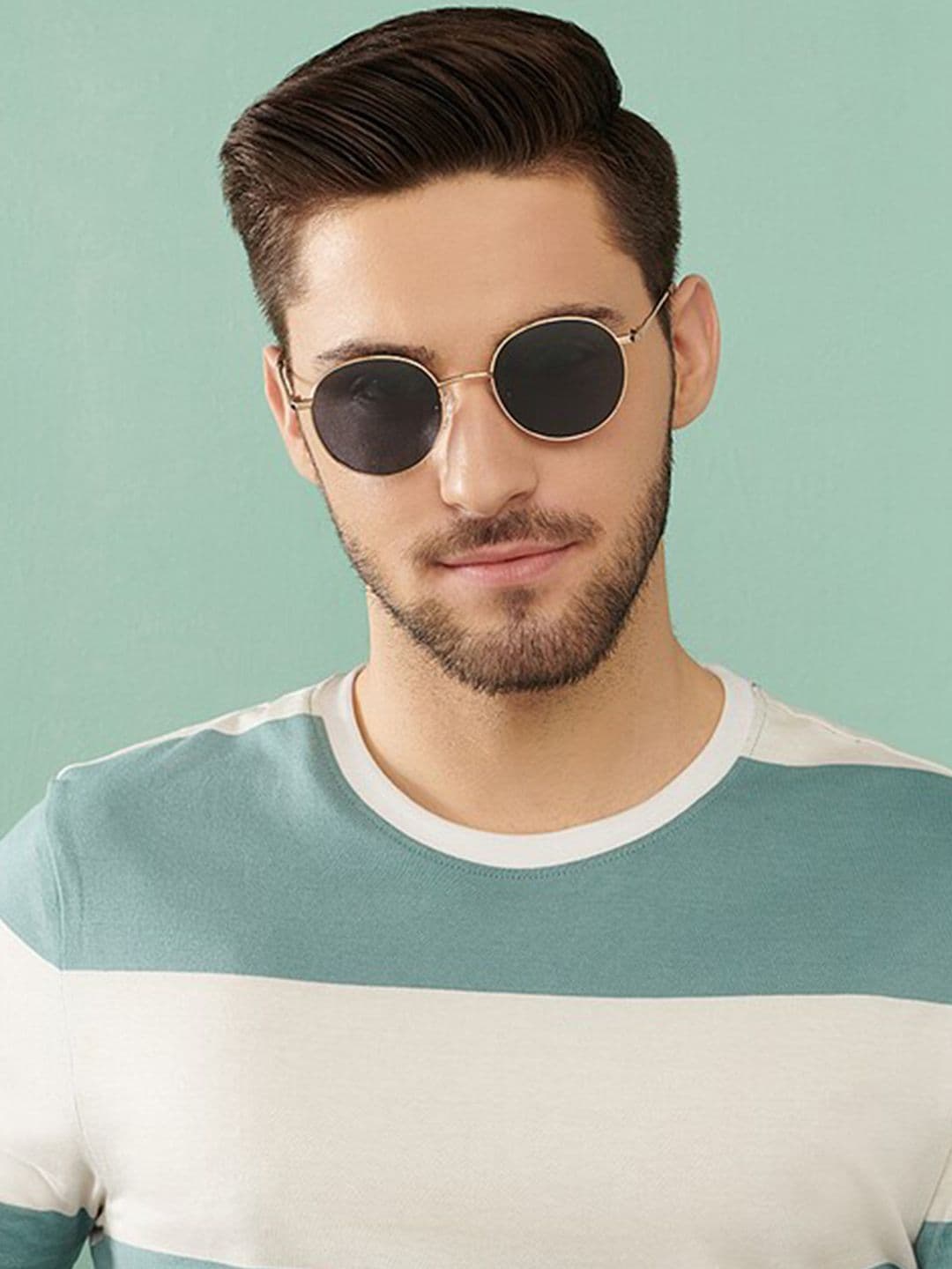 Vincent Chase by Lenskart Unisex Grey Lens & Gold-Toned Round Sunglasses with Polarised Lens