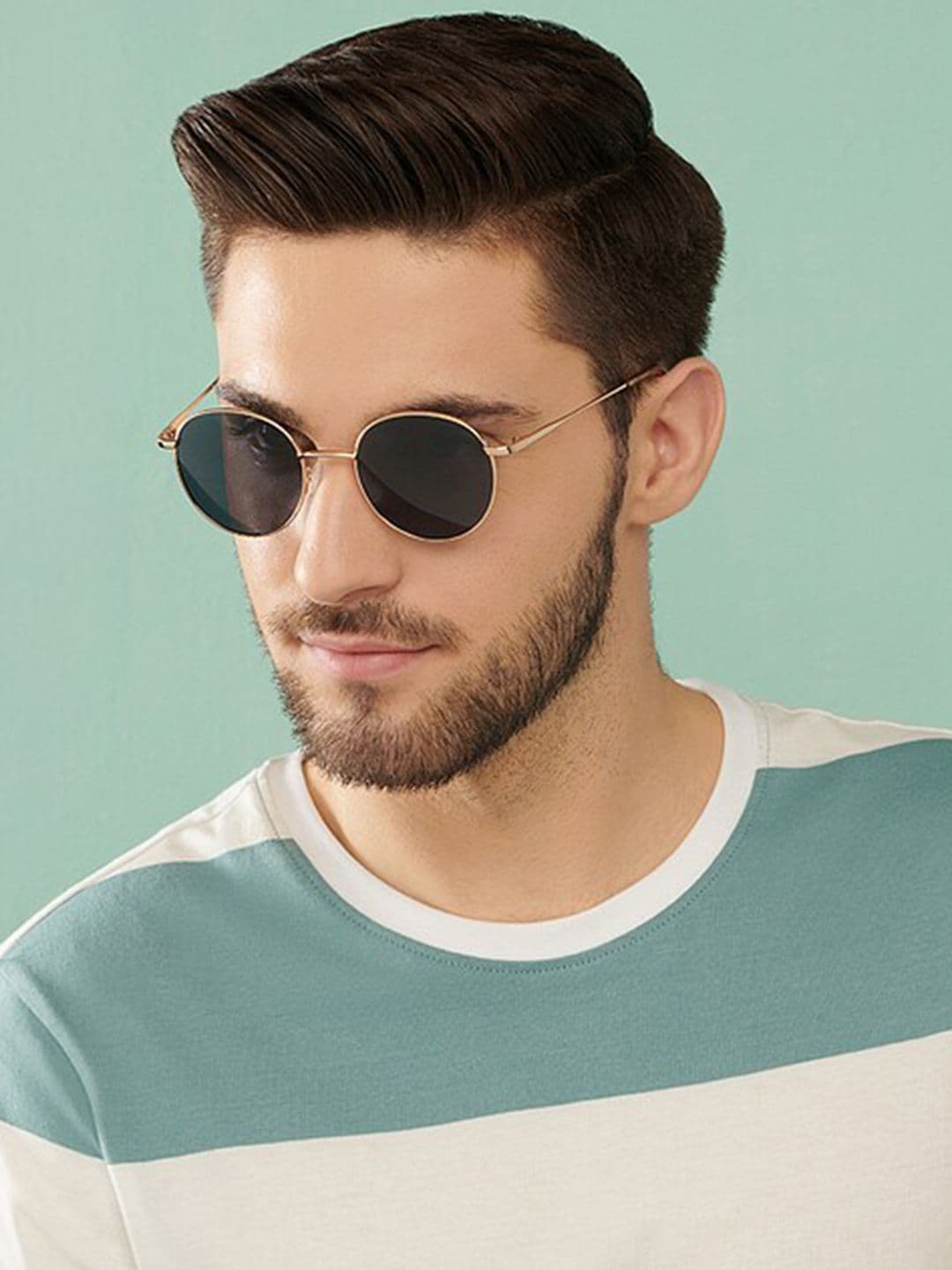 Vincent Chase by Lenskart Unisex Grey Lens & Gold-Toned Round Sunglasses with Polarised Lens
