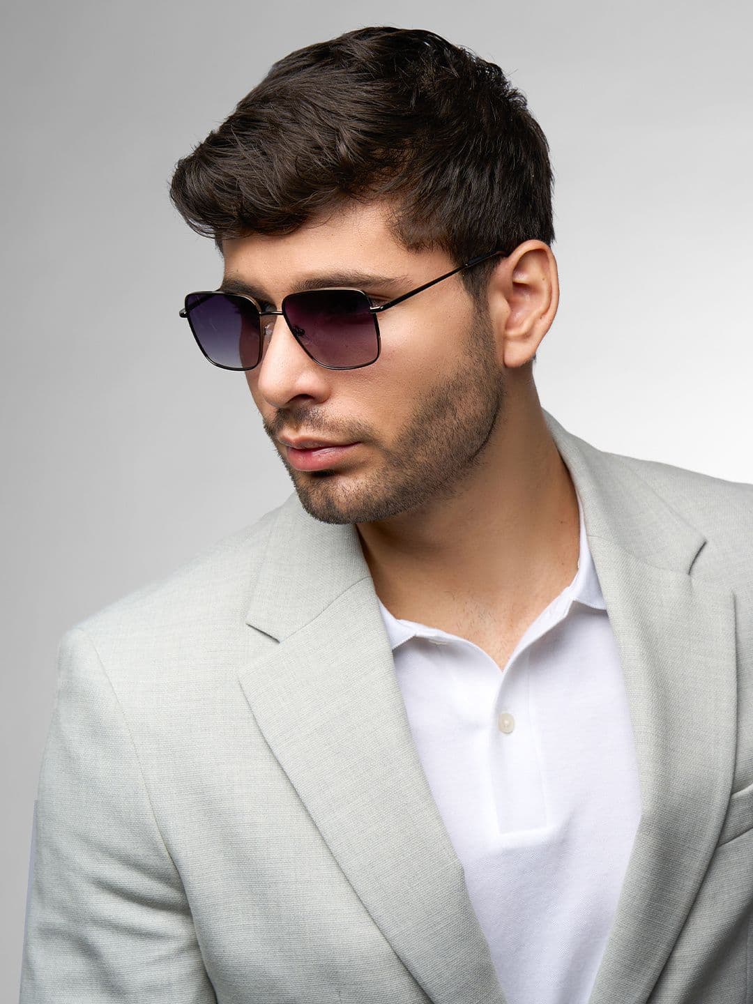 John Jacobs Unisex Grey Lens & Black Square Sunglasses with UV Protected Lens