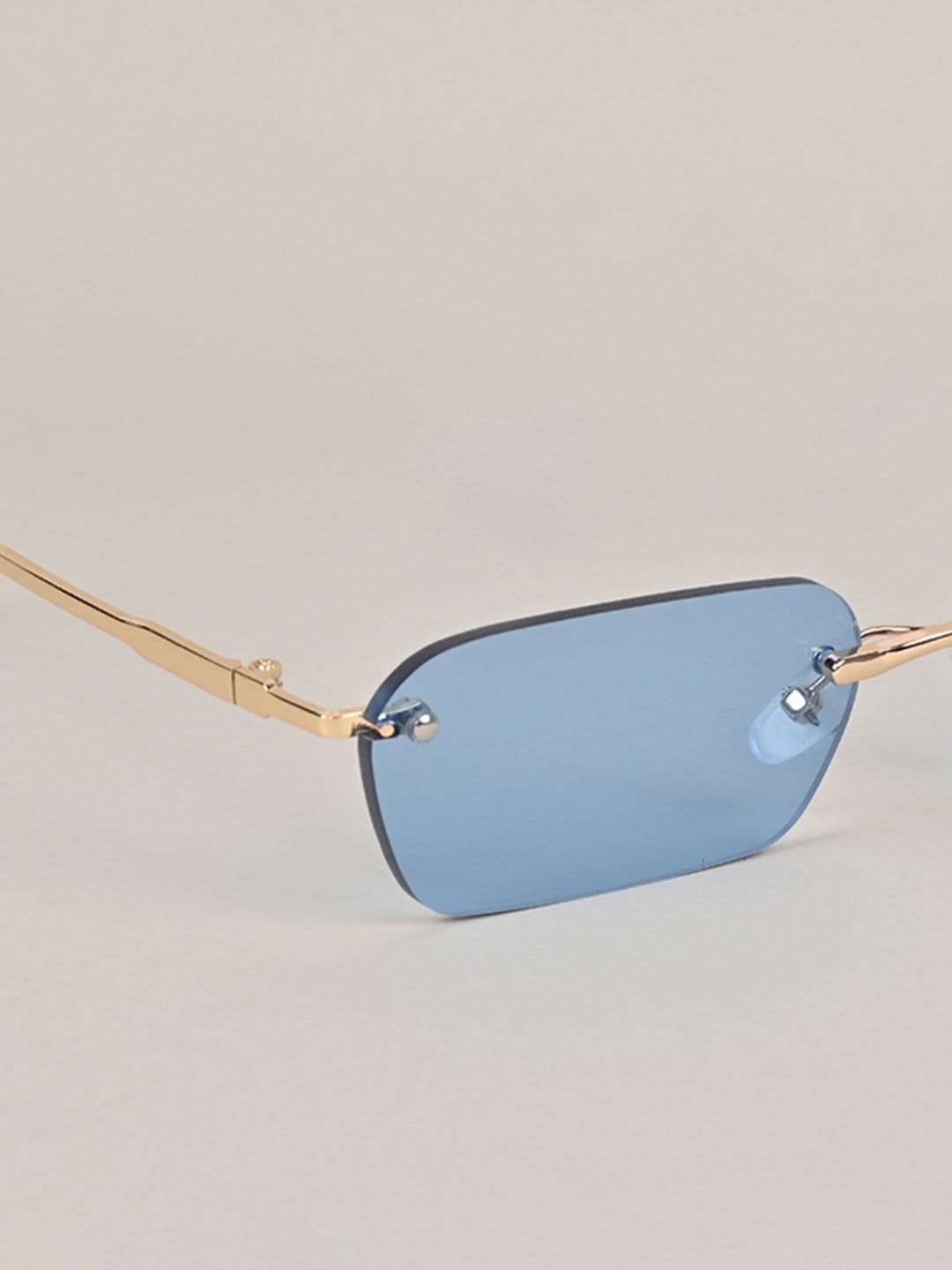 Voyage Unisex Blue Lens & Gold-Toned Rectangle Sunglasses with UV Protected Lens