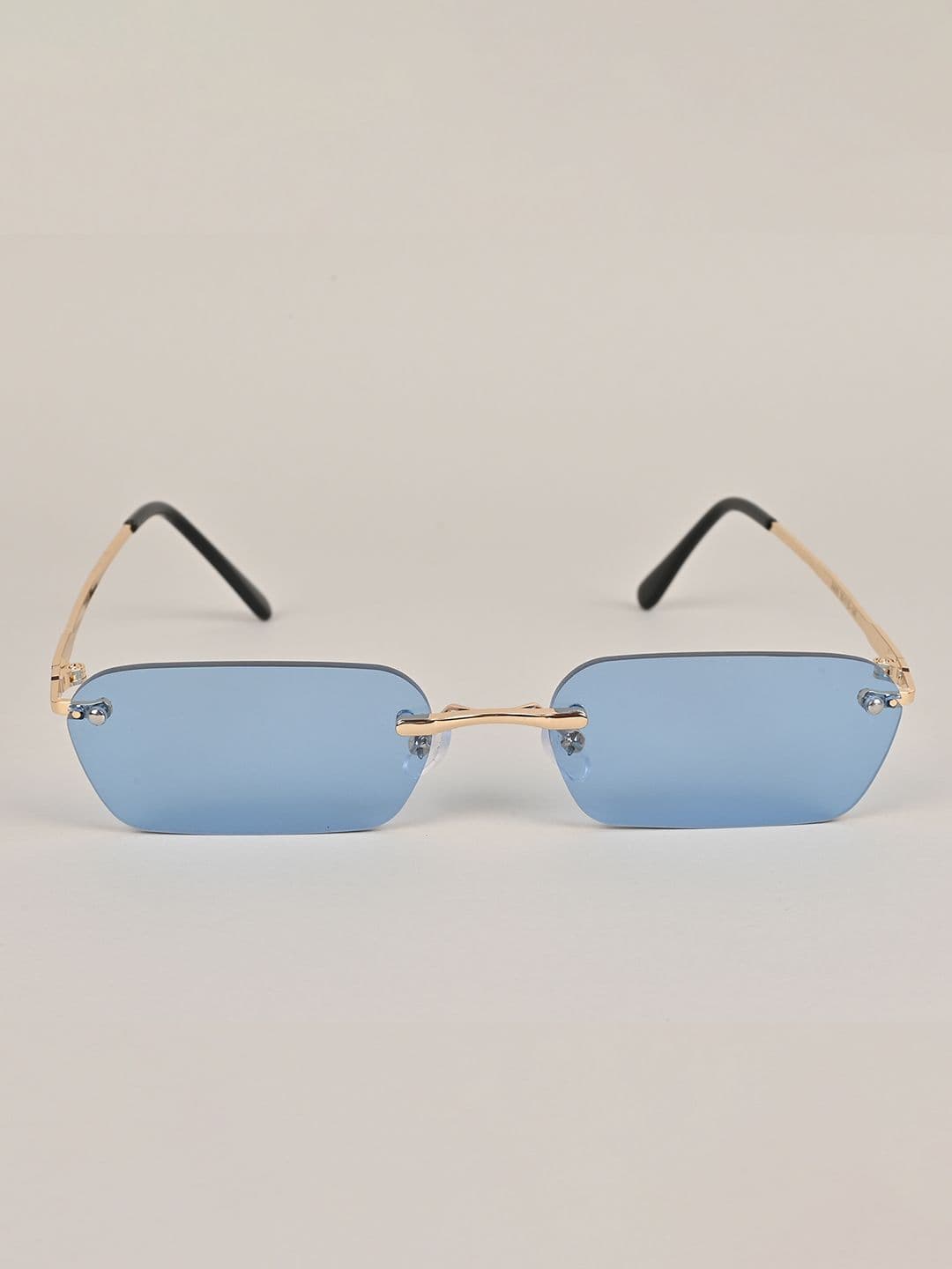 Voyage Unisex Blue Lens & Gold-Toned Rectangle Sunglasses with UV Protected Lens