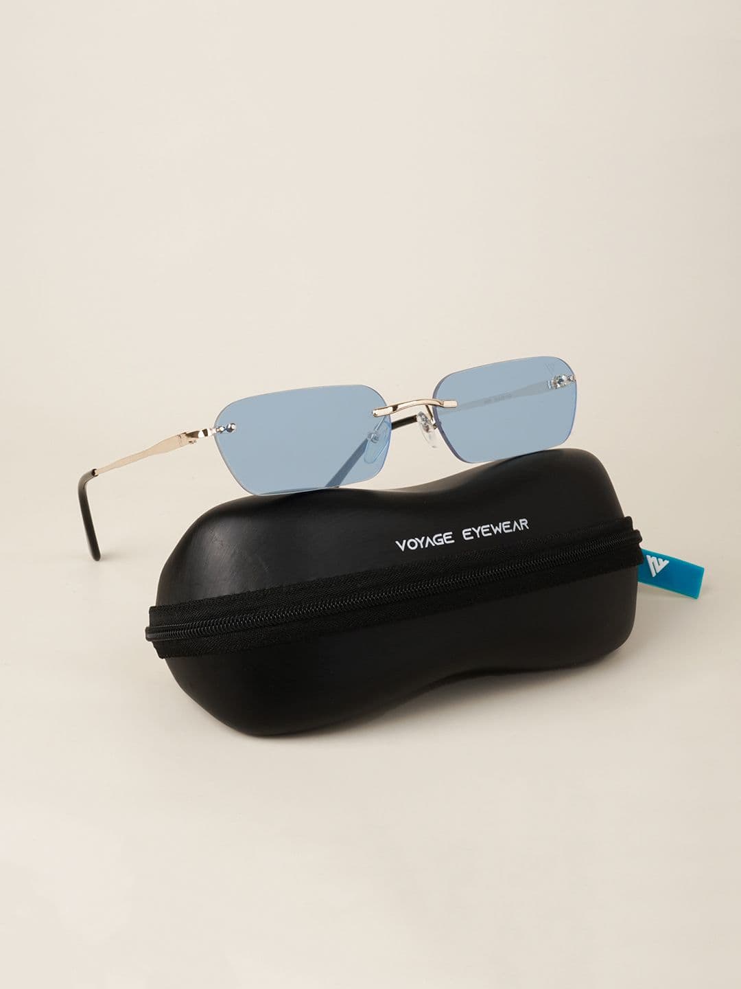Voyage Unisex Blue Lens & Gold-Toned Rectangle Sunglasses with UV Protected Lens