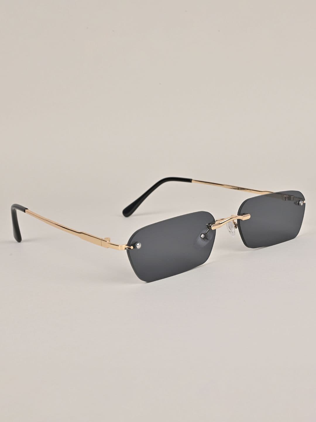 Voyage Unisex Black Lens & Gold-Toned Rectangle Sunglasses with UV Protected Lens