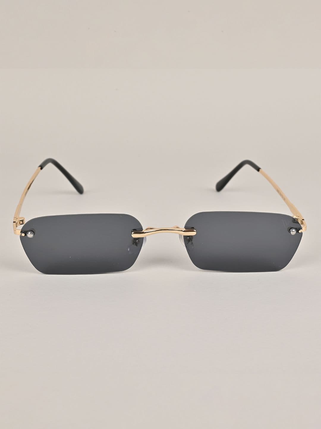 Voyage Unisex Black Lens & Gold-Toned Rectangle Sunglasses with UV Protected Lens