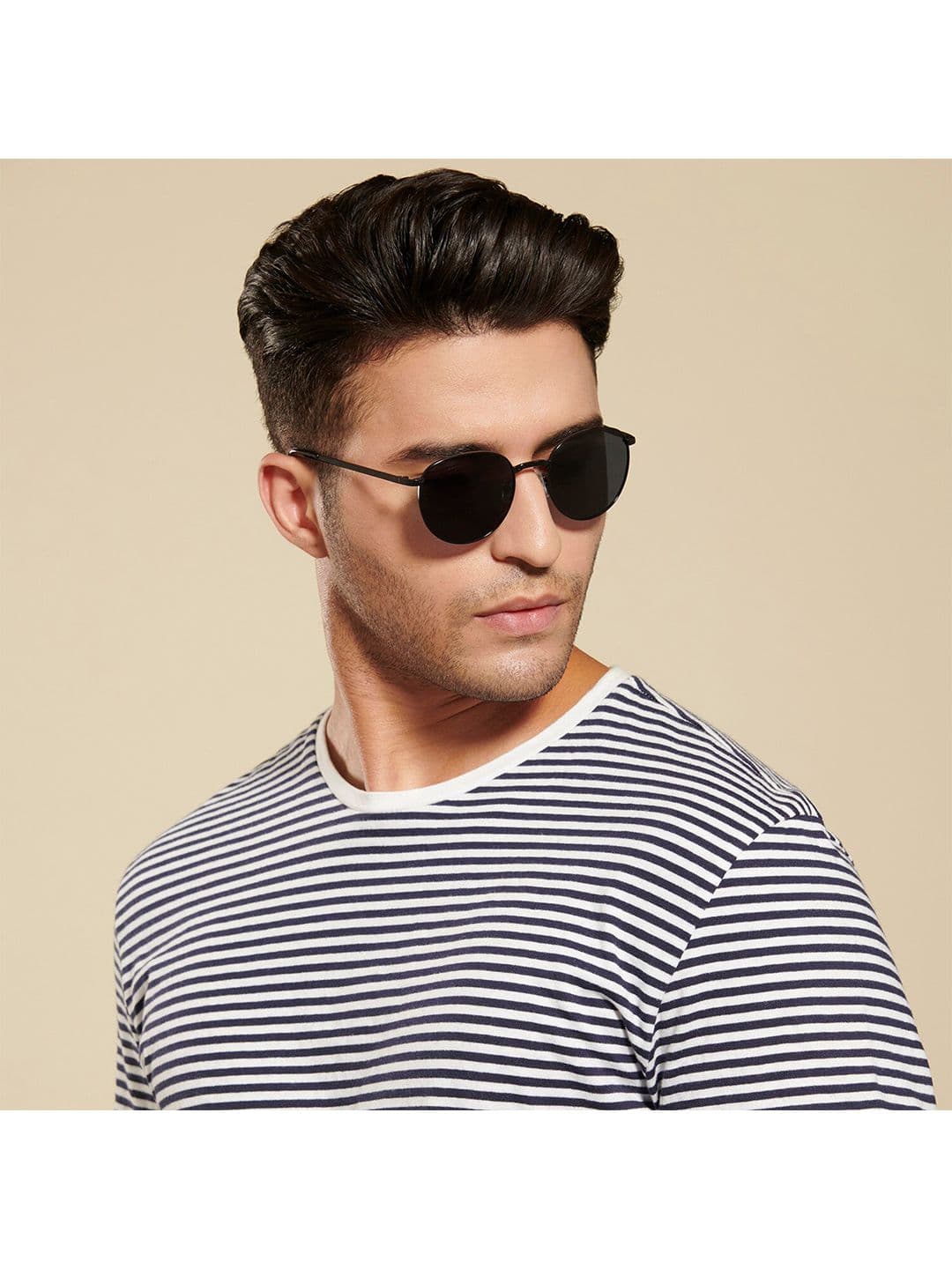 Vincent Chase by Lenskart Unisex Grey Lens & Black Round Sunglasses with Polarised and UV Protected Lens