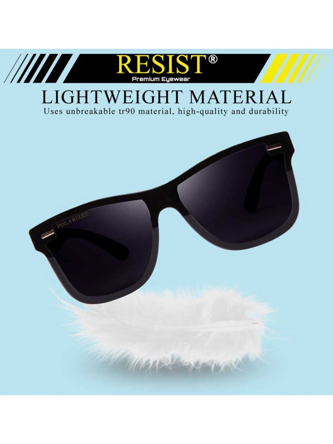 RESIST EYEWEAR Unisex Black Lens & Black Wayfarer Sunglasses with Polarised and UV Protected Lens