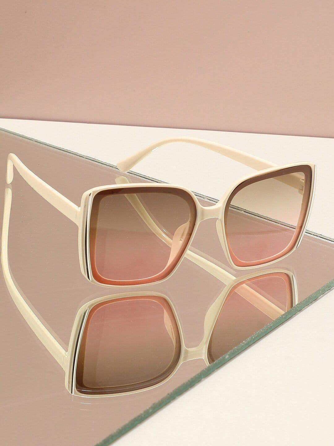 HAUTE SAUCE Women Brown Lens & White Oversized Sunglasses with Polarised Lens