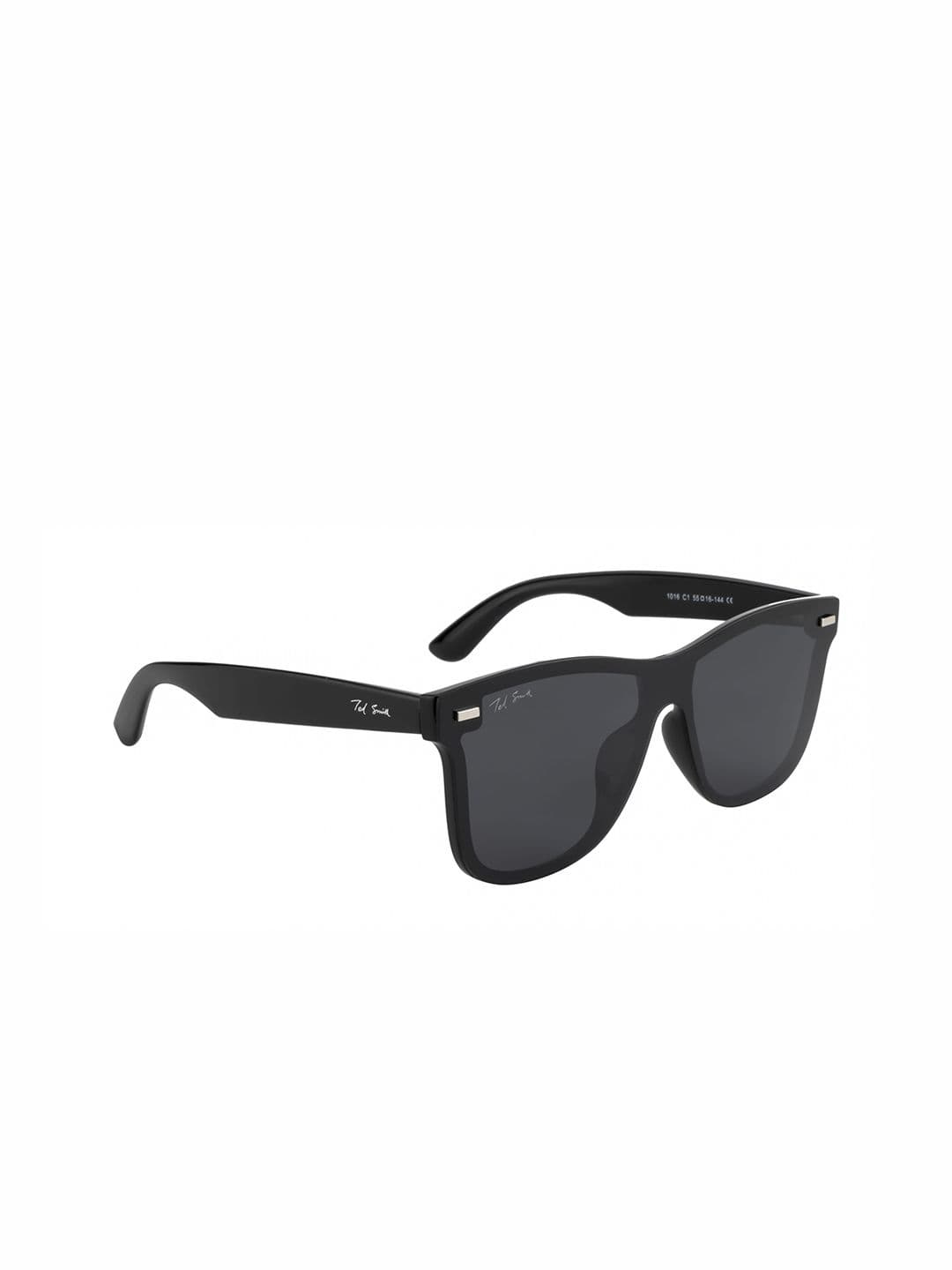 Ted Smith Unisex Aesthetic Black Wayfarer Rimless Sunglasses With Polarized Lens