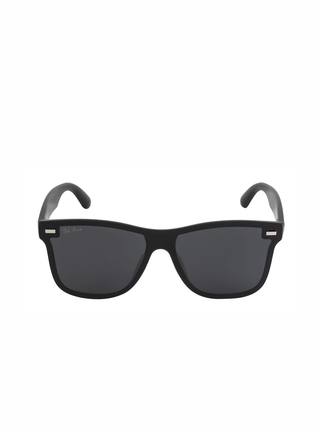 Ted Smith Unisex Aesthetic Black Wayfarer Rimless Sunglasses With Polarized Lens