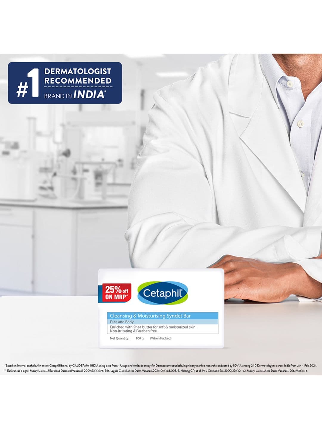 Cetaphil Cleansing and Moisturising Syndet Bar with Shea Butter for Face & Body - 100 g