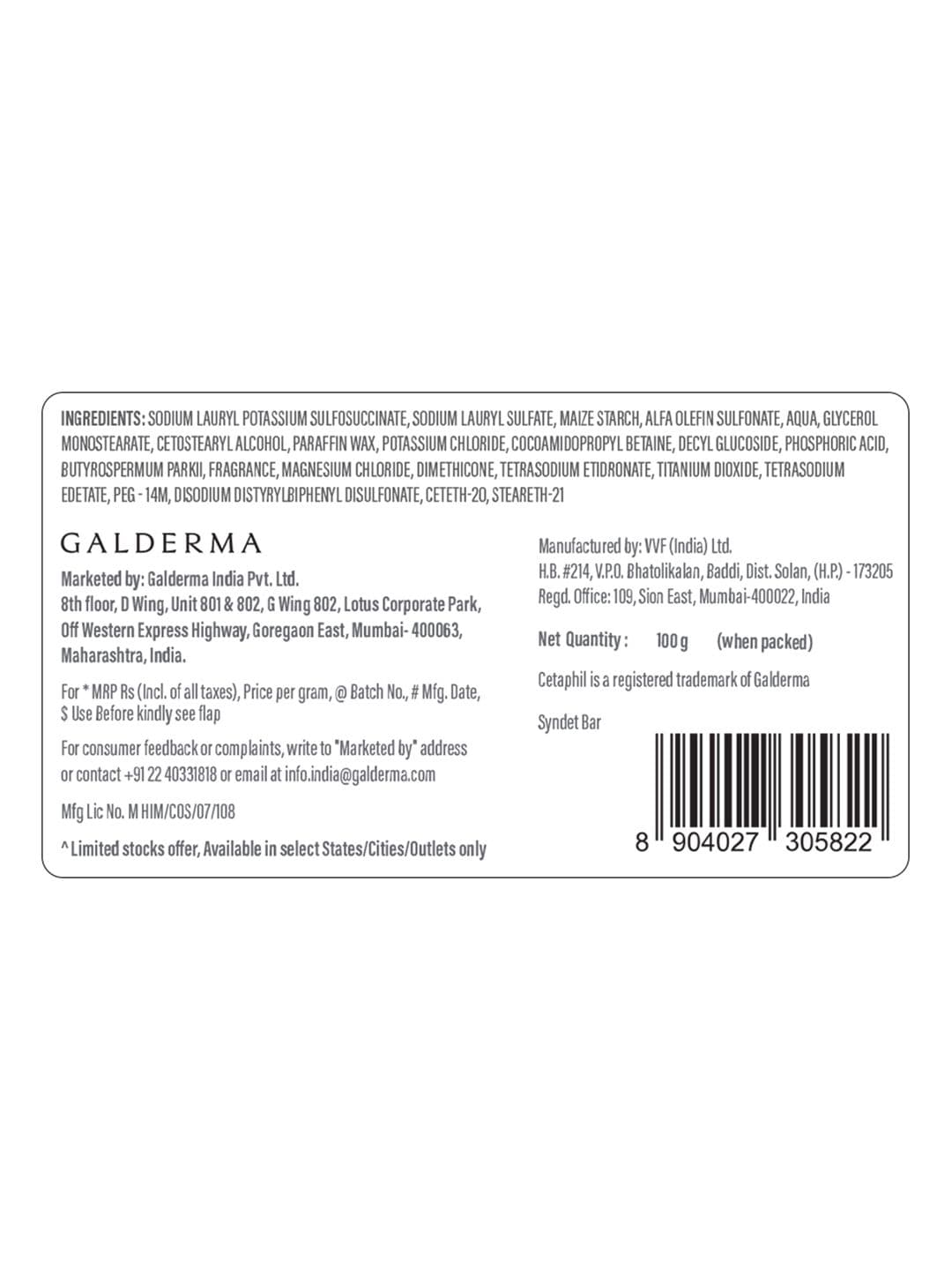 Cetaphil Cleansing and Moisturising Syndet Bar with Shea Butter for Face & Body - 100 g