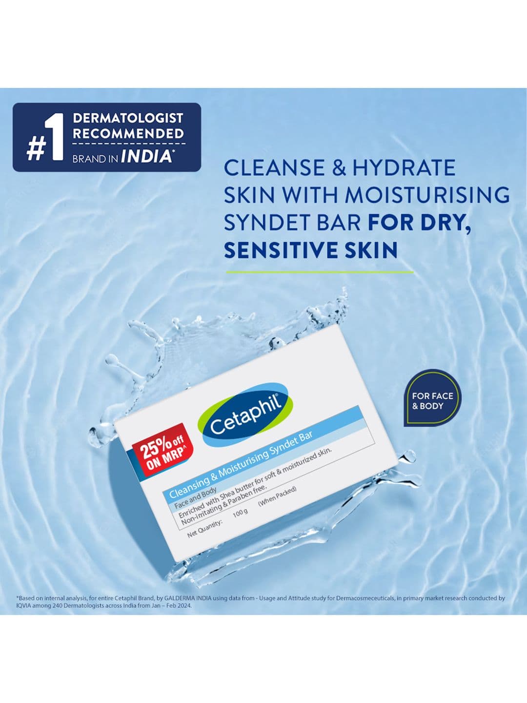 Cetaphil Cleansing and Moisturising Syndet Bar with Shea Butter for Face & Body - 100 g