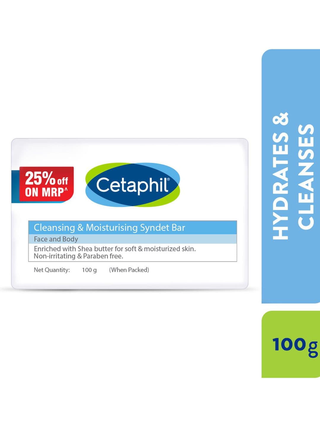 Cetaphil Cleansing and Moisturising Syndet Bar with Shea Butter for Face & Body - 100 g