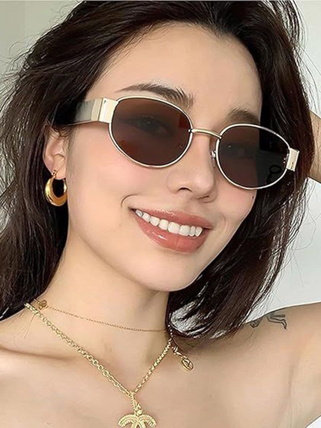 DressBerry Women Round Sunglasses with UV Protected Lens 5888 Brown-Brown