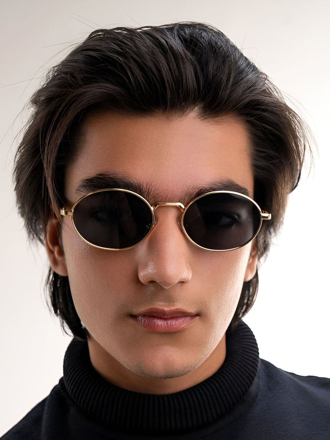 FUNGLASSES Unisex Oval Sunglasses with UV Protected Lens PUSHPA RAJ V GOLD BLACK