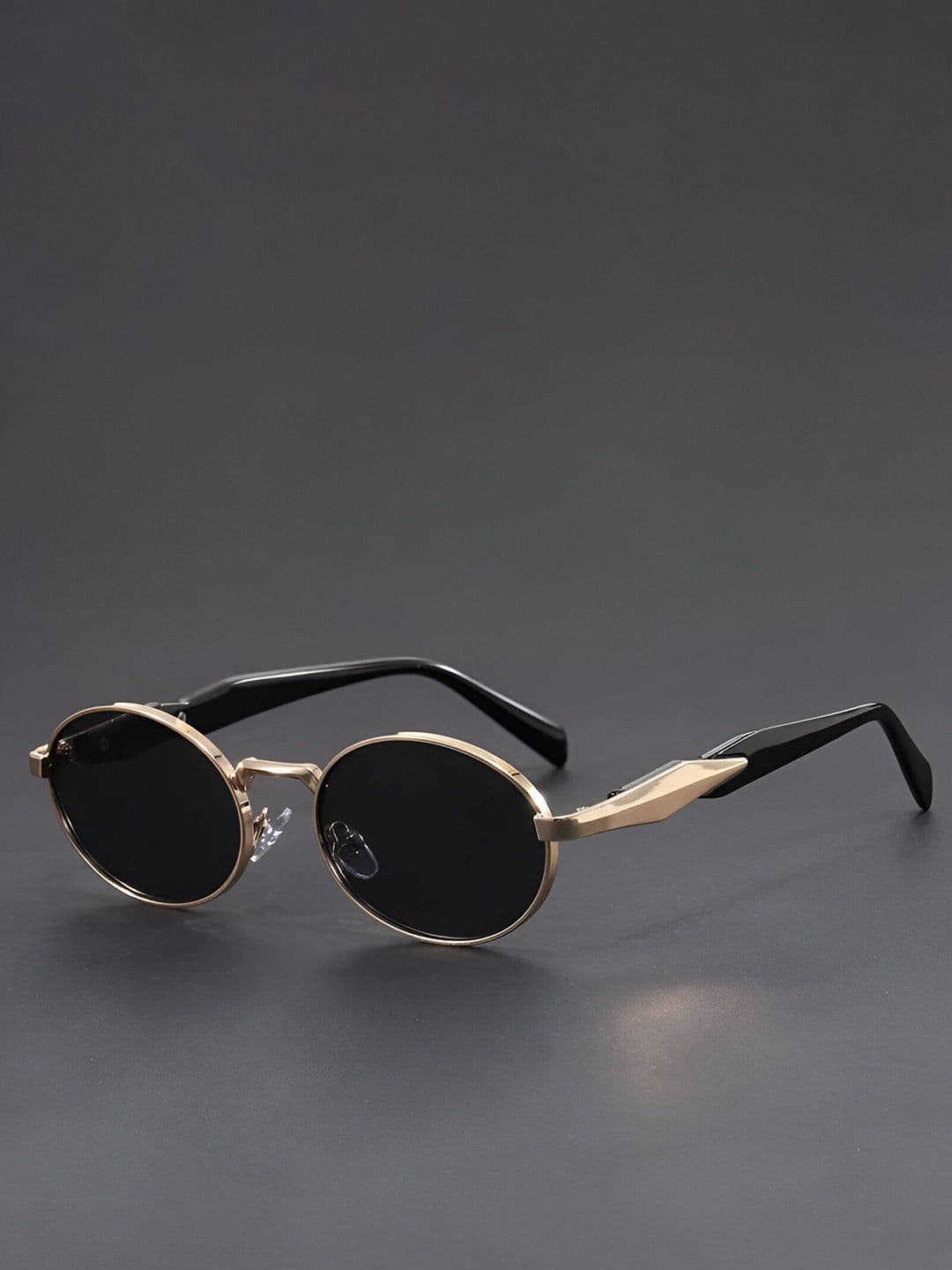 FUNGLASSES Unisex Oval Sunglasses with UV Protected Lens PUSHPA RAJ V GOLD BLACK