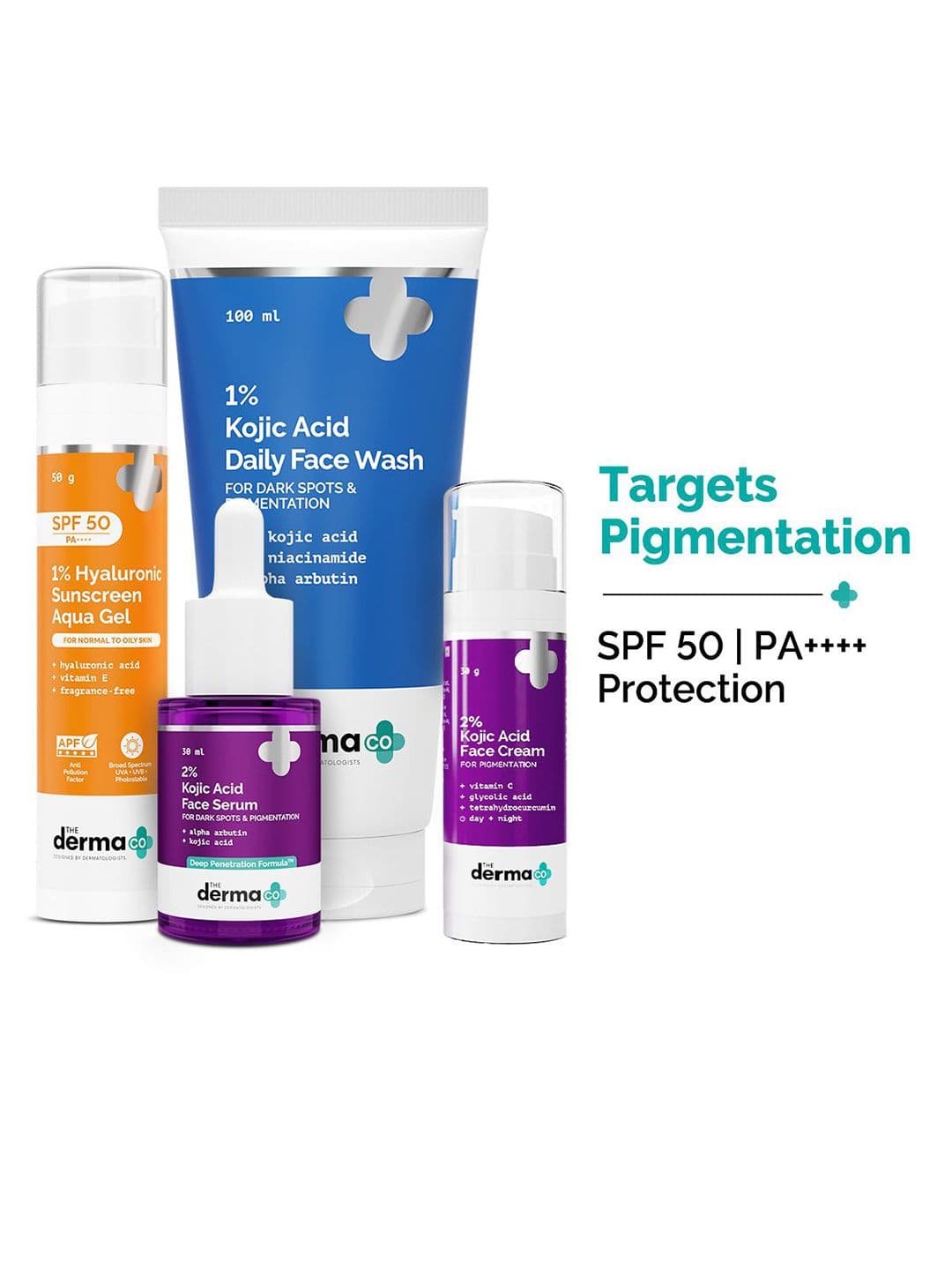 The Derma co. Set Of 4 Sunscreen Gel- 50 g- Serum- 30 ml- Face Wash- 100 ml & Face Cream