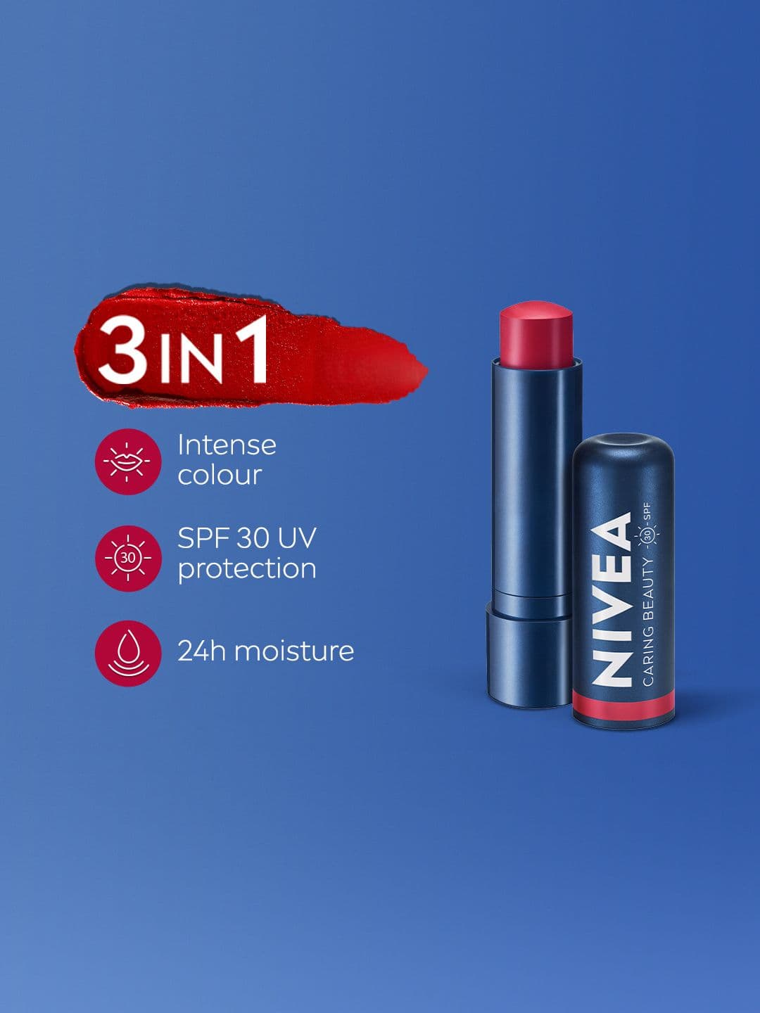 Nivea Caring Beauty SPF 30 Lip & Cheek Tint Balm with Shea Butter & Almond Oil - Red