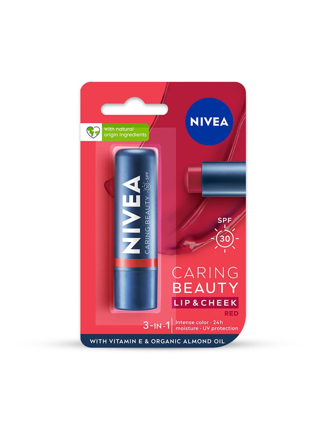 Nivea Caring Beauty SPF 30 Lip & Cheek Tint Balm with Shea Butter & Almond Oil - Red