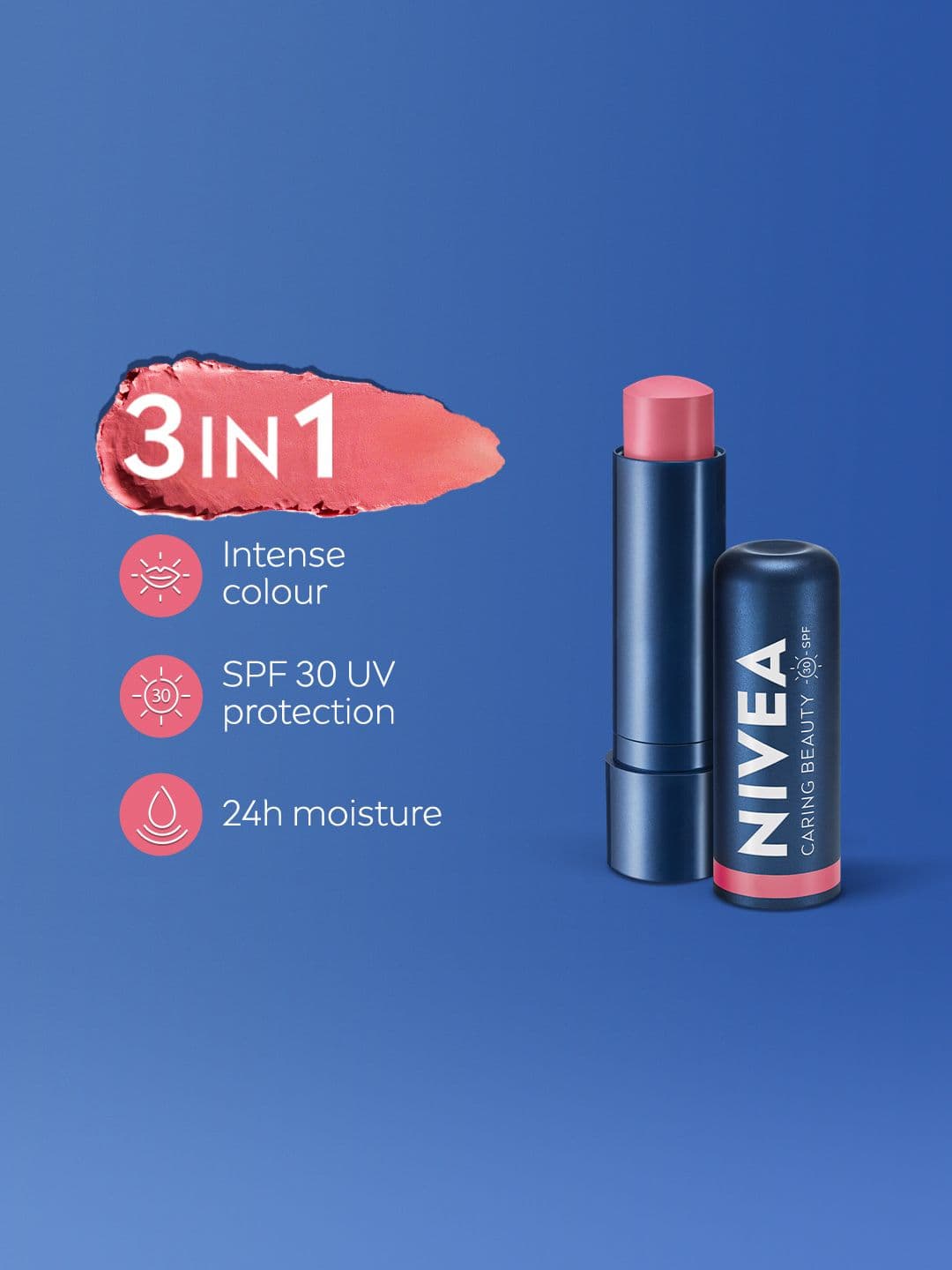 Nivea Caring Beauty SPF 30 Lip & Cheek Tint Balm with Shea Butter & Almond Oil - Rose