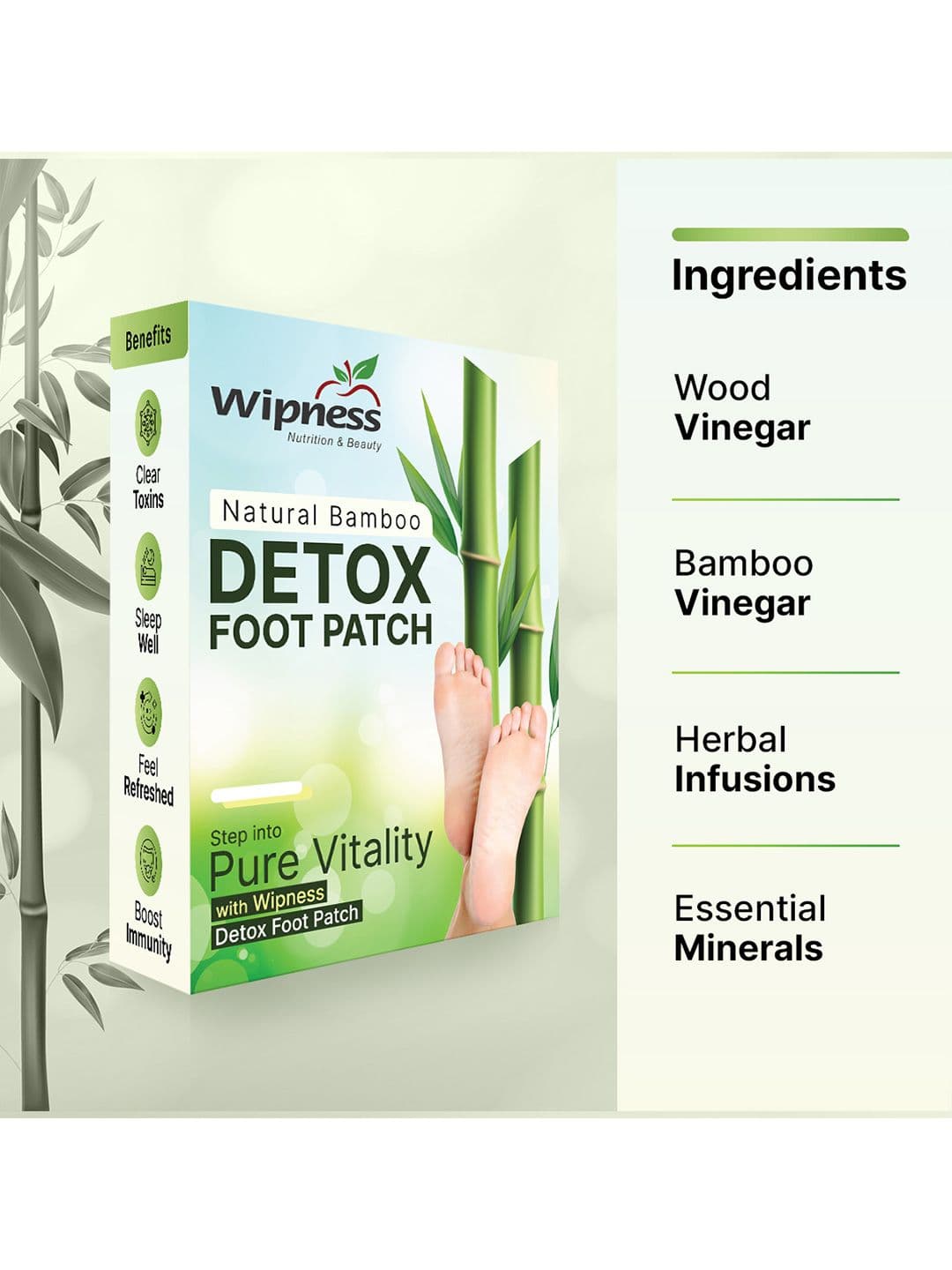 Wipness Natural Bamboo Detox Foot Patches - 10 Pcs
