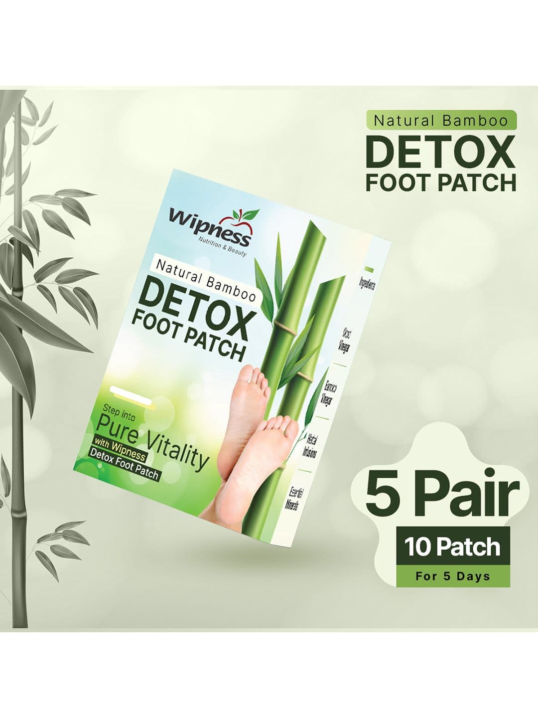 Wipness Natural Bamboo Detox Foot Patches - 10 Pcs