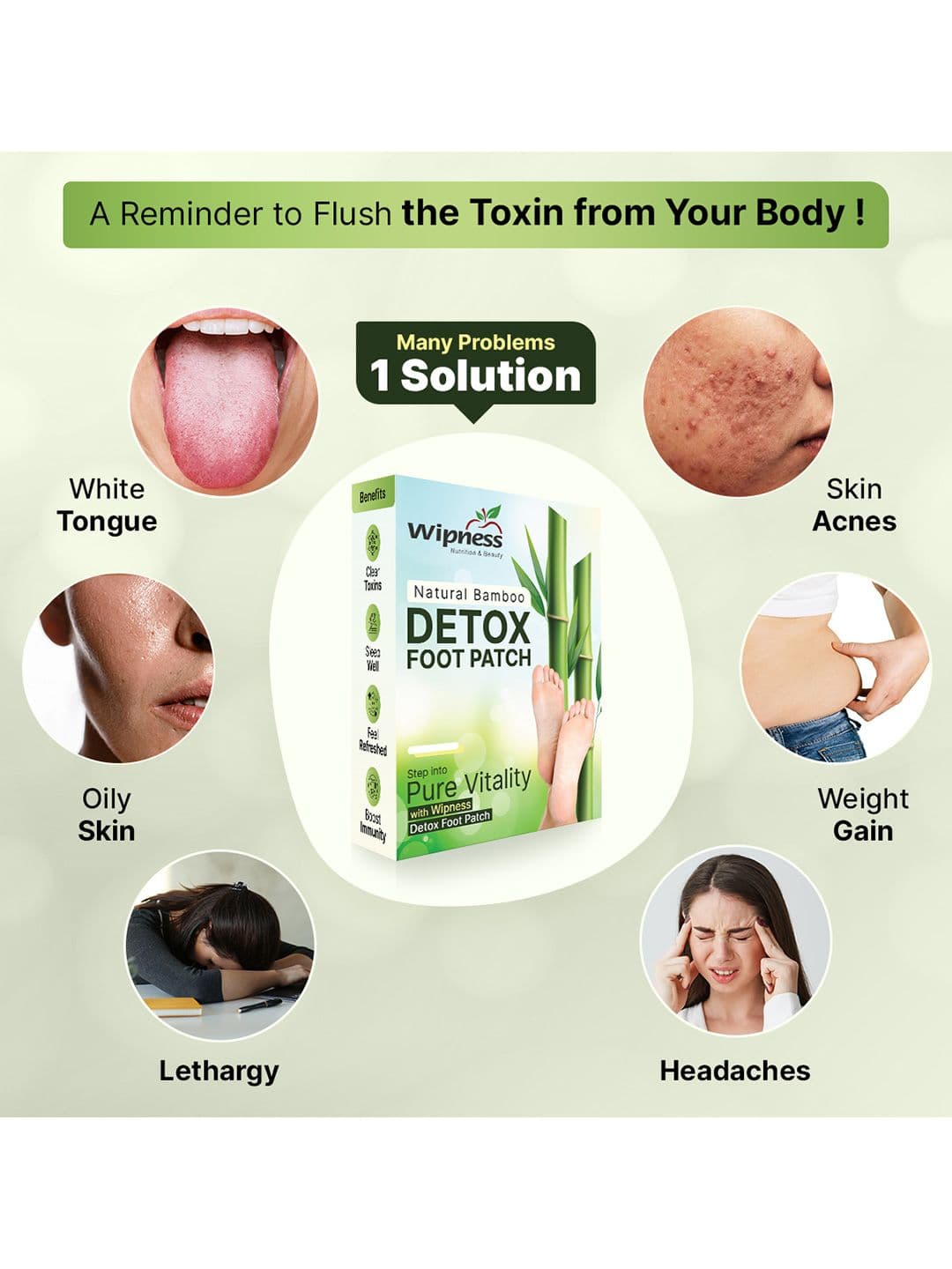 Wipness Natural Bamboo Detox Foot Patches - 10 Pcs