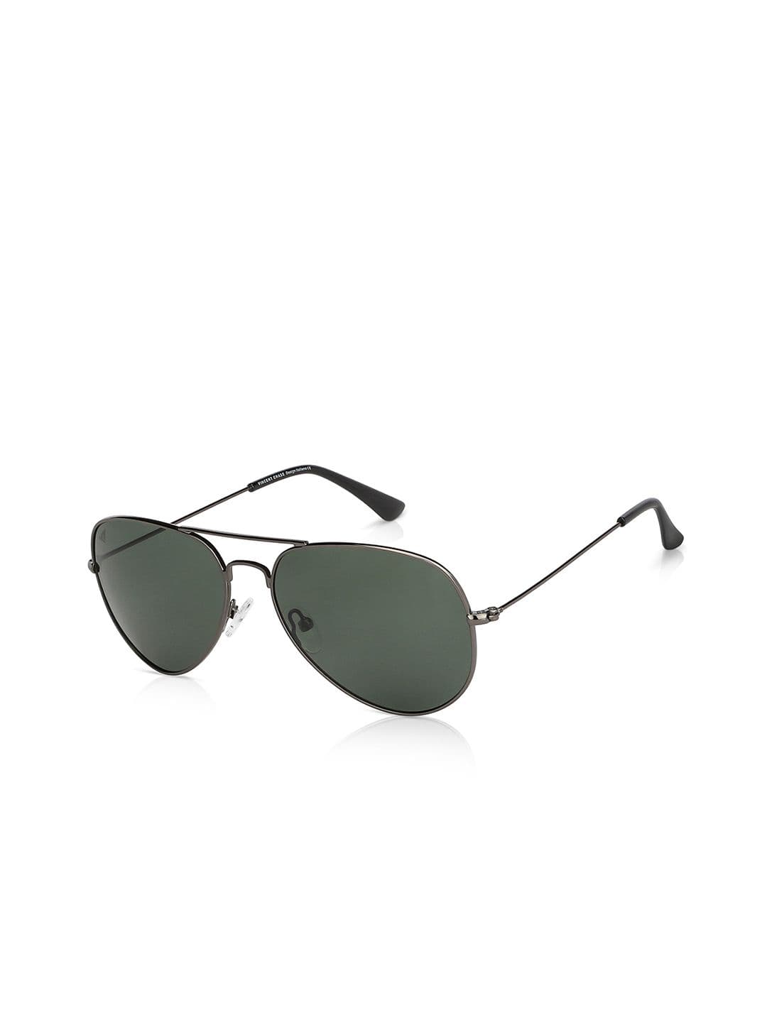 Vincent Chase by Lenskart Unisex Green Lens Steel-Toned Aviator Sunglasses