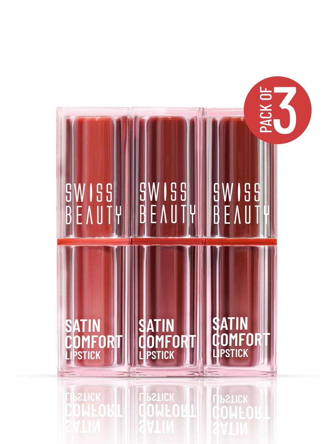 SWISS BEAUTY Satin Comfort Highly Pigmented 3-in-1 Lipstick Trio - Nude & Brown