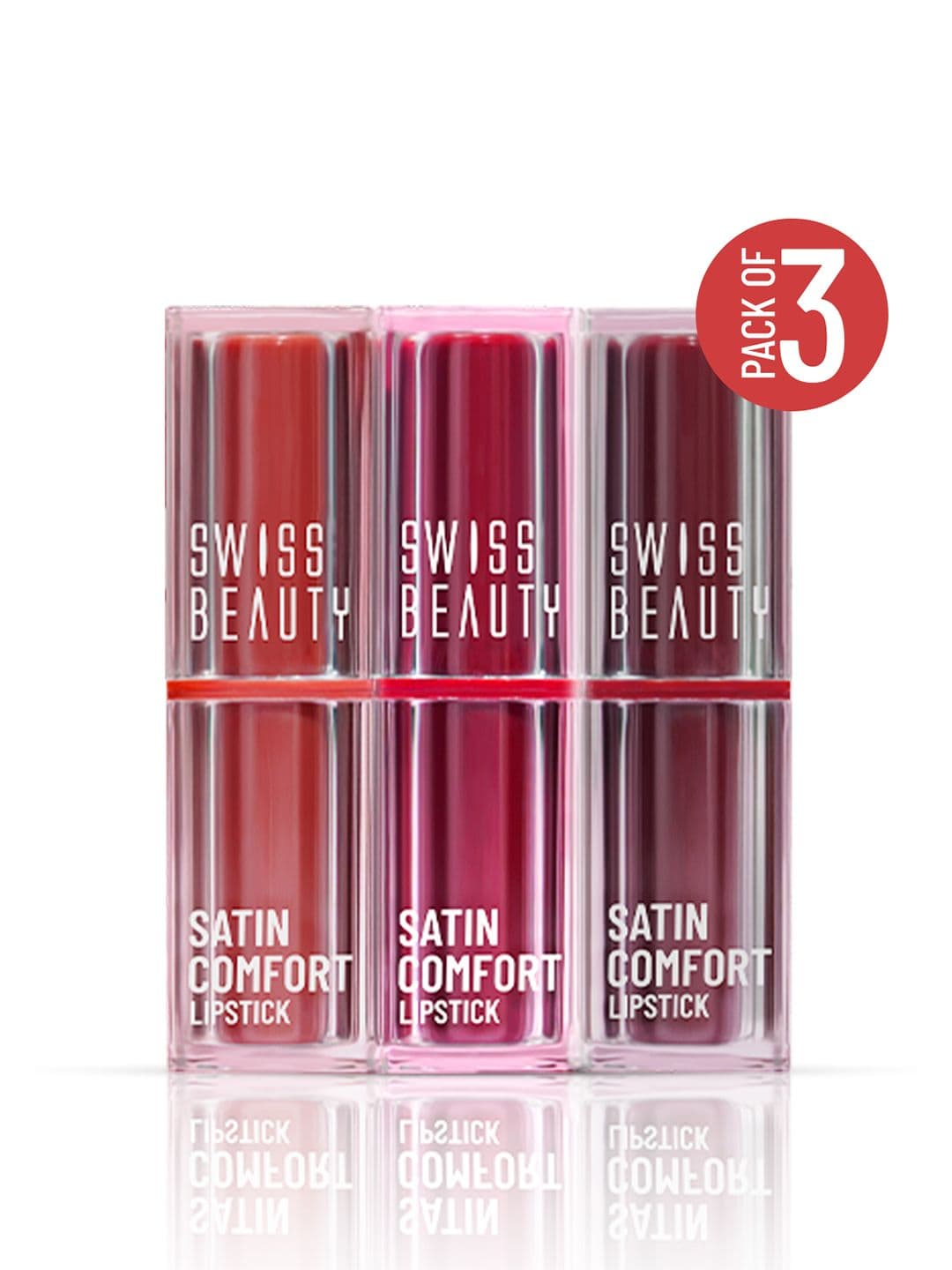 SWISS BEAUTY Satin Comfort Highly Pigmented 3-in-1 Lipstick Trio - Pink & Mauve
