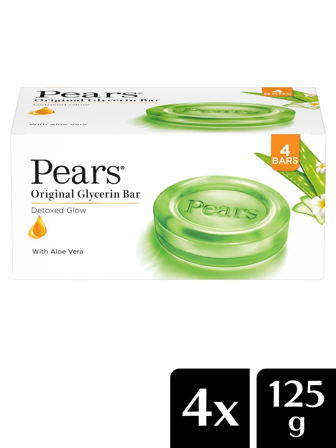 Pears Natural Set of 4 Aloe Vera Detoxifying Bathing Soap Bar - 125 g Each