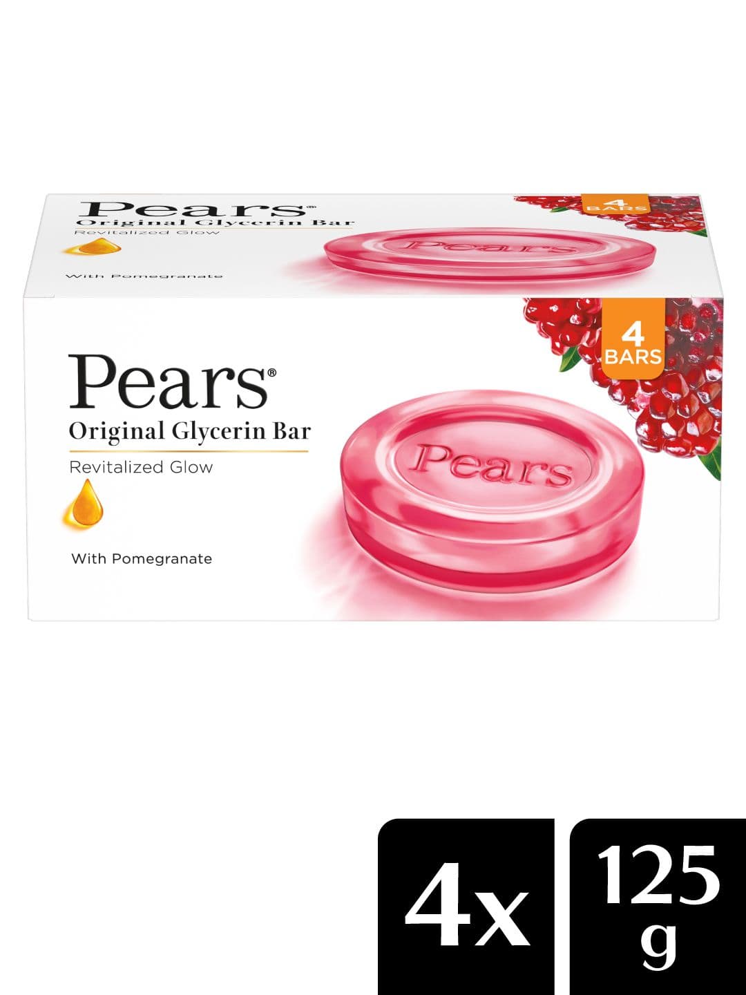Pears Naturale Set of 4 Pomegranate Brightening Bathing Soap Bars 125 gm Each