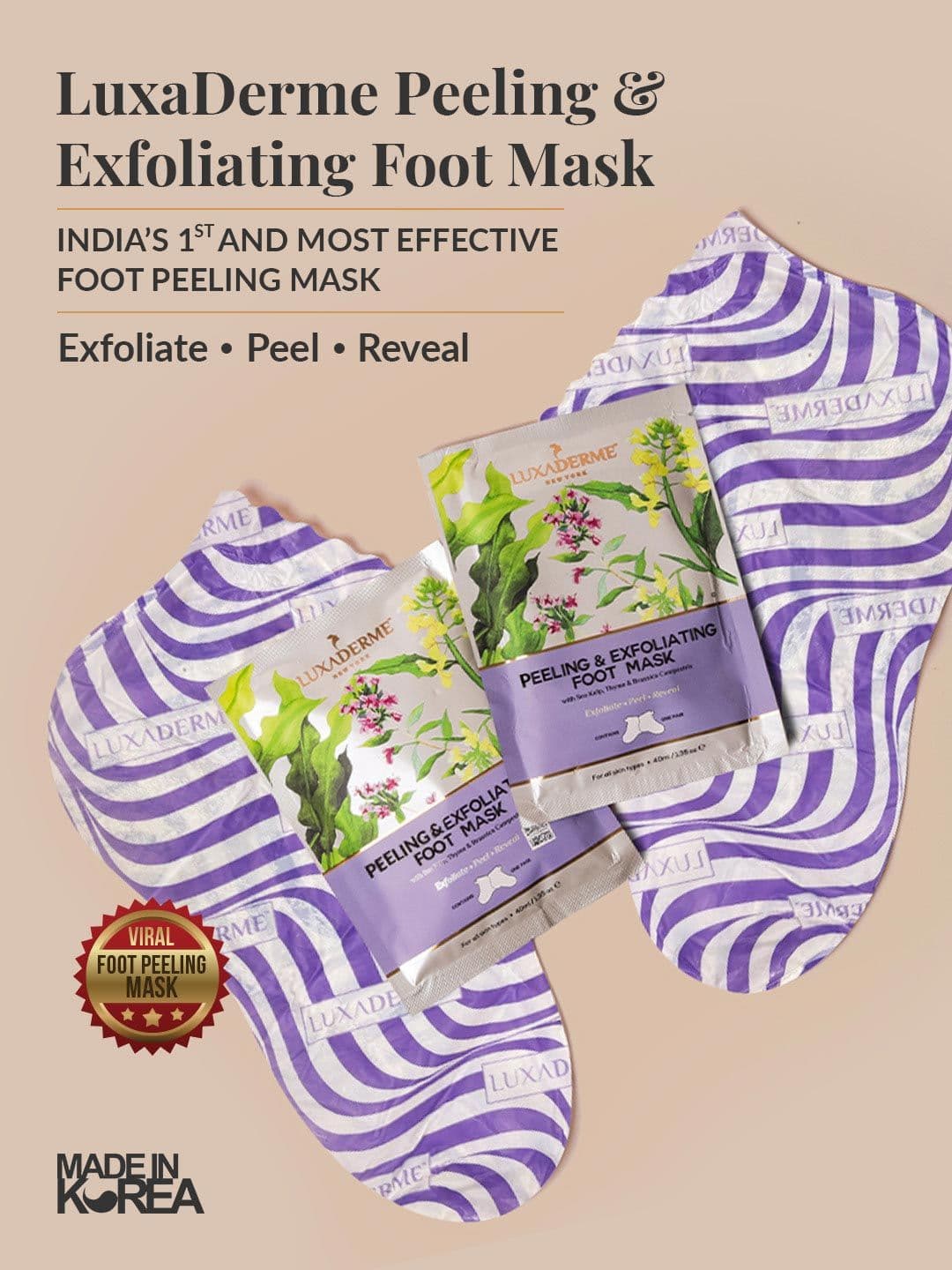 LuxaDerme Set Of 2 Peeling & Exfoliating Foot Mask - 40ml Each