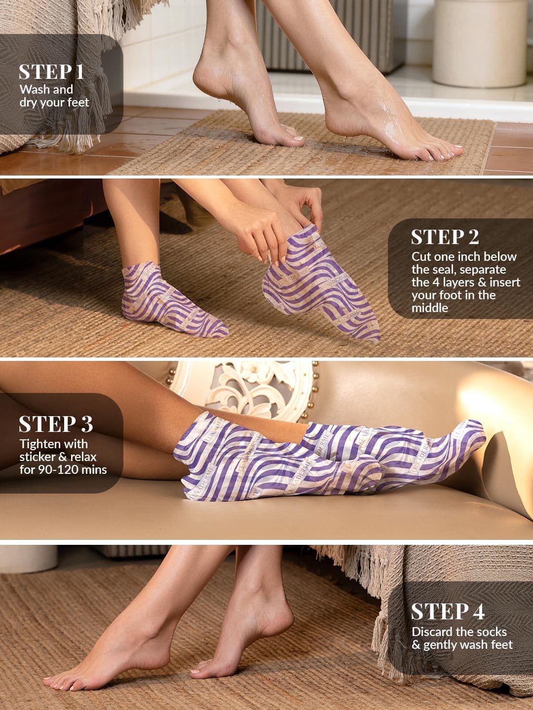 LuxaDerme Set Of 2 Peeling & Exfoliating Foot Mask - 40ml Each