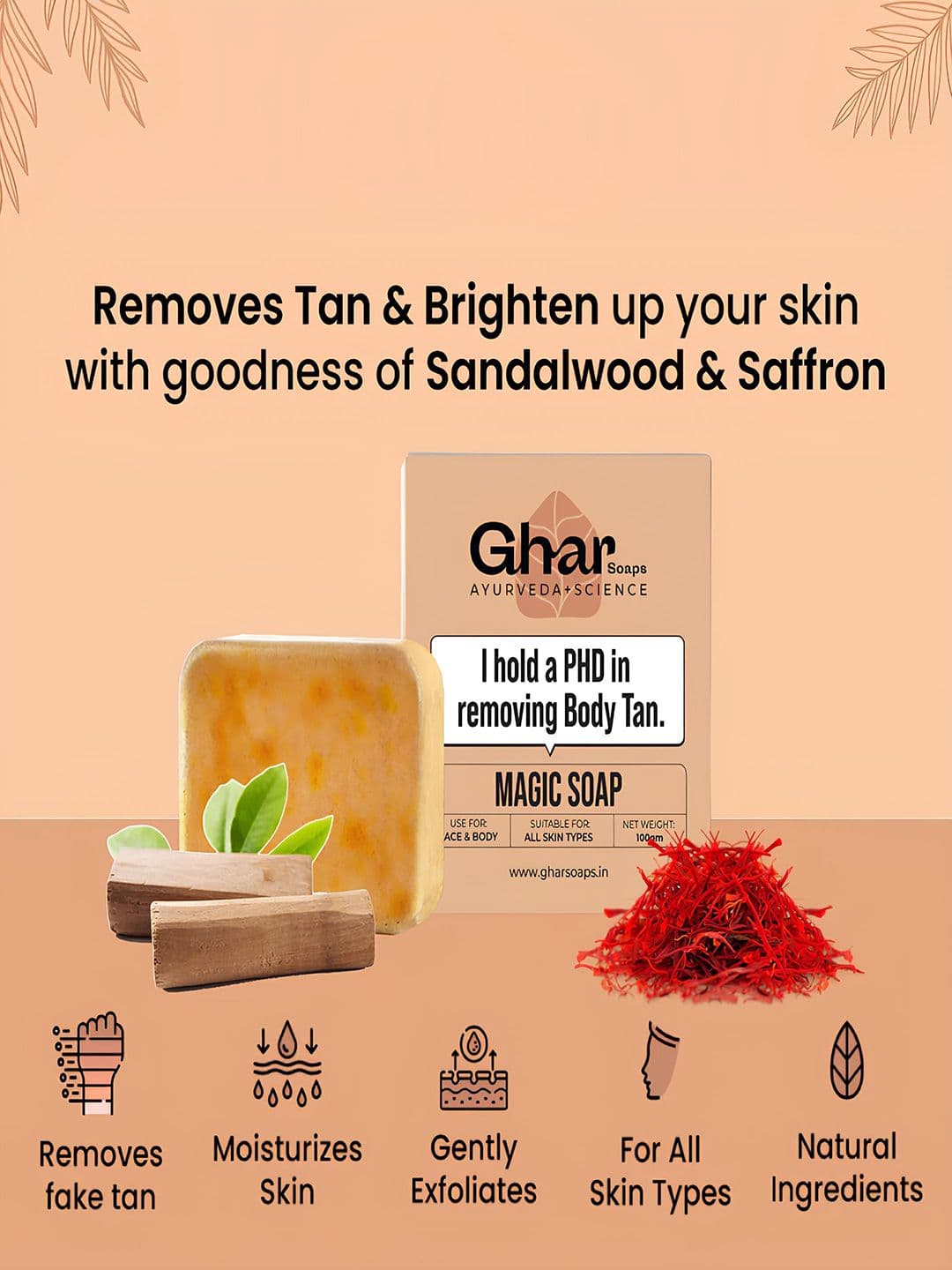 GHAR SOAPS Magic Soap DeTan And Brightening Soap With Saffron - 100 g