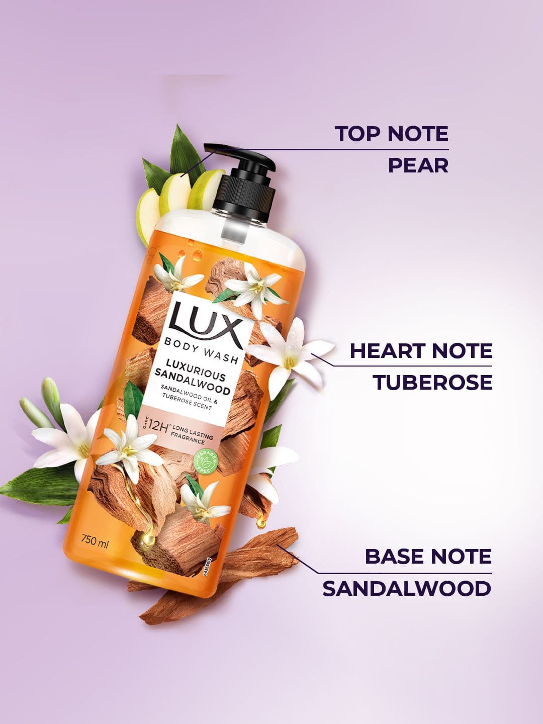 LUX Luxurious Sandalwood with Sandalwood Oil & Tuberose Scent - 750 ml